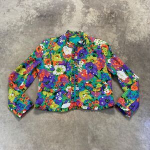 Redd Jeans Jacket 8‎ Multi Floral Print Sequin Buttons Pockets Stretch Lined